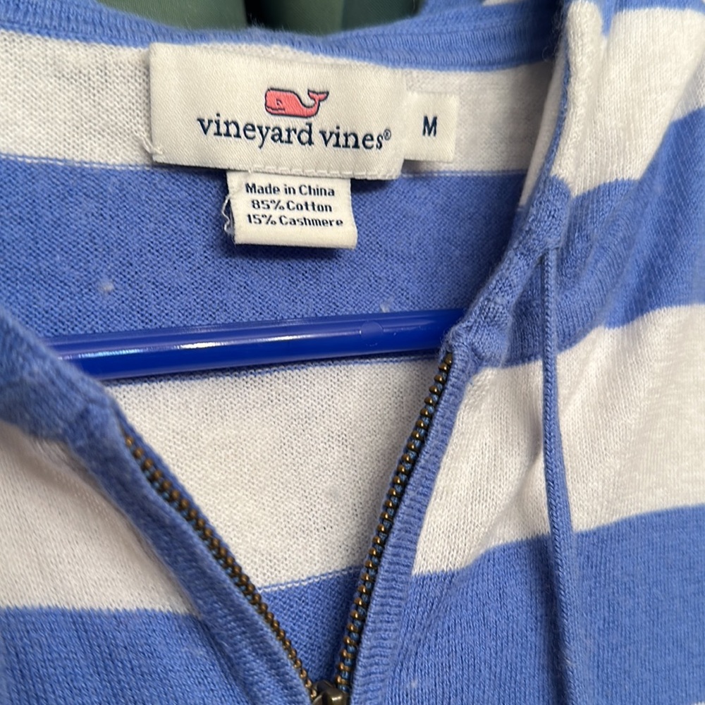 Baby blue and white striped vineyard vines light weight super soft zip up shirt. - Picture 3 of 5